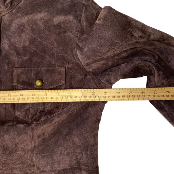 VTG Aria Brown Suede Leather Jacket Womens XL Equestrian Military Brass Button - Picture 8 of 11